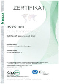 Baermann Magnettechnik Zertifikat Dekra Iso 9001 2015